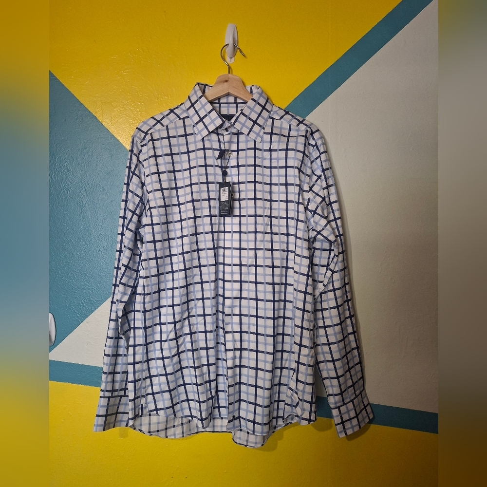 David Donahue Blue and White Dress Shirt